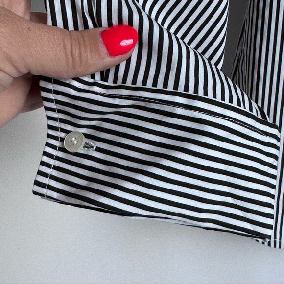 J. McLaughlin Women's Black White XS Button Down Long Sleeve Cotton Dress Stretc - Picture 4 of 7